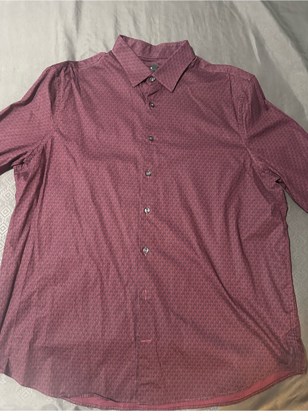 Express Men's Maroon Patterned Long-Sleeve Dress Shirt